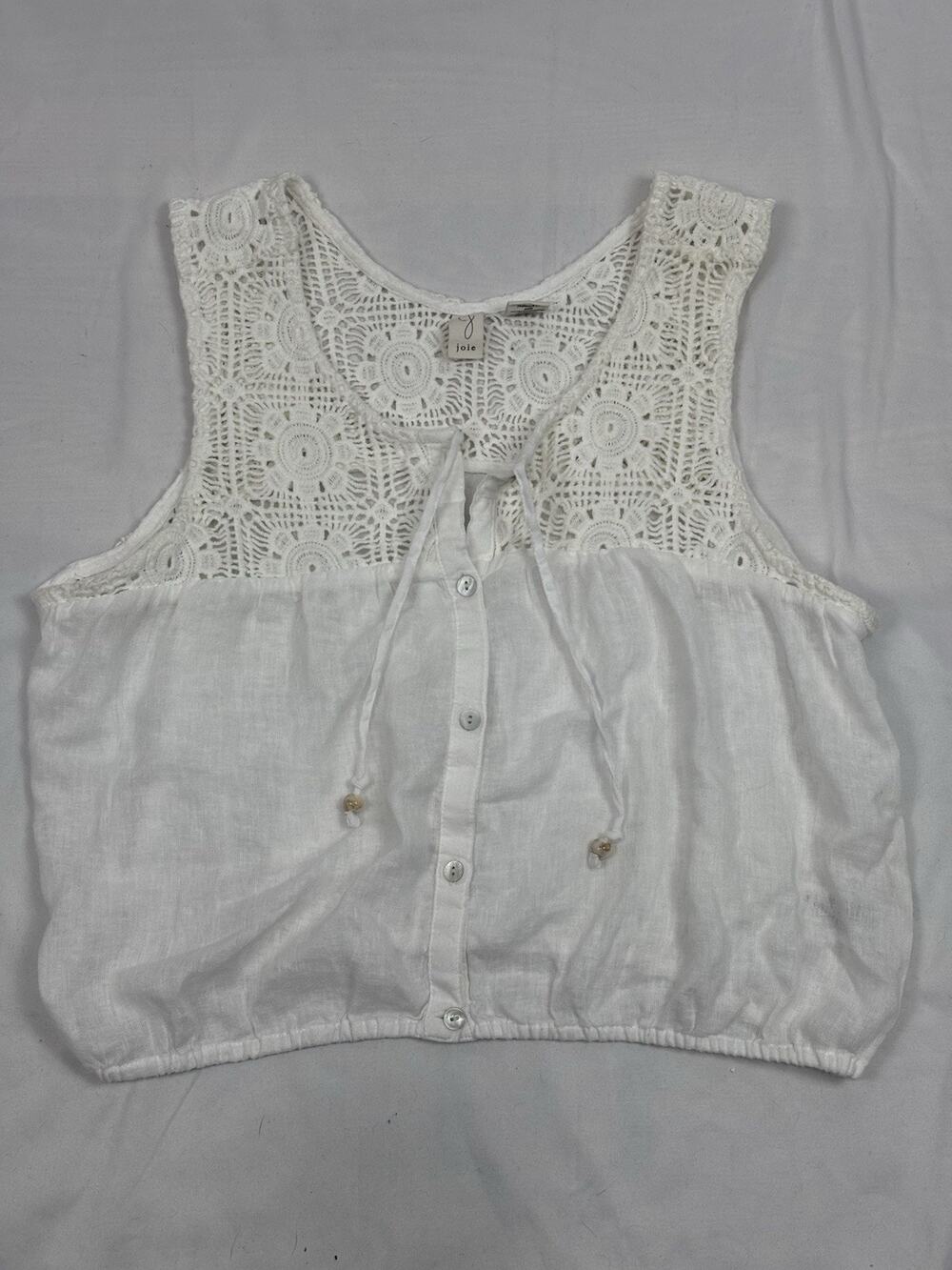 Joie Women's Linen Blend Crochet Crop Top Size M White Cottagecore Prairie Boho